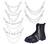 FREEBLOSS 6 catene per scarpe rimovibili, a 3 strati, con teschio e perle, adatte per scarpe da sneaker, barca, scarpe in tela, colore argento