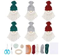 FREEBLOSS 6Set Gnomo Macramè Babbo Natale Kit Gnomo Macramé Set Babbo Natale Kit Macramè per Adulti Principianti per Natale Albero di Natale Appeso Gnomi Babbo Natale Decorazioni per la Casa