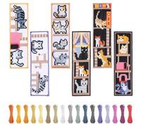 FREEBLOSS 6Set Kit Segnalibro a Punto Croce Kit di Segnalibro a Punto Croce per Principianti con Motivo a Gatto Kit Segnalibro da Ricamo Timbrato fai da te per gli Amanti dei Libri