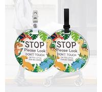 FREEBLOSS Confezione da 2 cartelli per bambini "No Touch": design dinosauro, 4 cinghie e clip da appendere, in acrilico trasparente, etichetta per passeggino per neonati