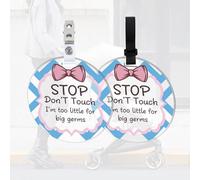 FREEBLOSS Confezione da 2 targhette per passeggino con scritta "No Touching" con fiocco in stile cartone animato "No Kissing", con scritta "Please Do Not Touch", con 4 cinghie da appendere e clip per