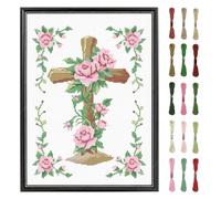 FREEBLOSS Kit per punto croce con rose, kit per punto croce, per adulti, con istruzioni, 33 x 43 cm, in puro cotone, per principianti, da appendere alla parete, senza cornice