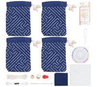 FREEBLOSS Sashiko, set di 4 borse con coulisse, kit da ricamo Sashiko, kit da ricamo completo per principianti, include animali domestici Sashiko, filo Sashiko, aghi, tessuto, ditale, kit da cucito a