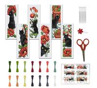 FREEBLOSS Set 6 Segnalibro Punto Croce Gatto e Fiore Kit Con Istruzioni per Principianti - Ricamo a Punto Croce