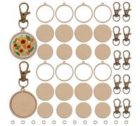 FREEBLOSS Set di 12 mini cornici da ricamo in legno portachiavi rotondi in legno con portachiavi, cornice in legno fai da te per orecchini da ricamo portachiavi accessori per la creazione di gioielli