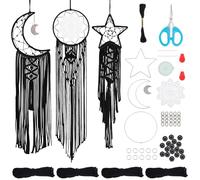 FREEBLOSS Set di 3 acchiappasogni in macramè nero, in stile bohémien, macramè, fai da te, da appendere alla parete, decorazione per feste di nozze, decorazione per la casa, la cameretta dei bambini