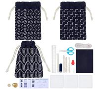 FREEBLOSS Set di 3 sacchetti Sashiko con coulisse, ricamo Sashiko per principianti, set completo da ricamo con filo da cucito, aghi in tessuto, ditale, set da cucito a mano con modello PET