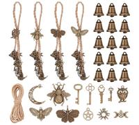 FREEBLOSS Set di 4 campane da strega fai da te, tema animali, campane a vento per esterni, streghe, decorazione per la casa, streghe, campanelle per la porta, per la protezione, artigianato per