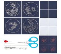 FREEBLOSS Set di 4 sottobicchieri Sashiko con istruzioni per principianti - Kit con pneumatici da ricamo per regalo di inaugurazione della casa