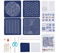 FREEBLOSS Set di 4 sottobicchieri Sashiko, idrosolubili, kit da ricamo completo include filo Sashiko, aghi e sottobicchieri, kit per adulti e amanti del ricamo