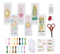 FREEBLOSS Set di 6 segnalibri a punto croce con kit per punto croce stampato Tarocchi a tema ricamo con istruzioni per adulti 20,3 x 6,1 cm