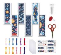 FREEBLOSS Set di 6 segnalibri a punto croce con motivo universo dei cartoni animati, kit da ricamo con istruzioni fai da te, per adulti, 21 x 8 cm