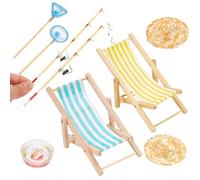 FREEBLOSS Set di 9 pezzi in miniatura con canna da pesca e rete, realistici Tiny Cr ccessori da pesca per scena di vita di elfo di Natale, decorazione per torta per ciotola di pesce, mini