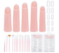 FREEBLOSS Set di dita per esercizi per unghie acriliche: contiene 5 dita di plastica 200 punte pratiche e 15 pennelli per manicure e design delle unghie.