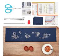 FREEBLOSS Set di Tappetini da Tè Sashiko Con Filo e Aghi - Kit da Cucito a Mano per Adulti e Principianti, Istruzioni Incluse (Lingua Italiana Non Garantita)