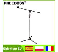 Freeboss Treppiede in metallo Supporto per microfono da pavimento Angolo regolabile Altezza Microfono a condensatore dinamico wireless cablato Supporto da palco MS-203