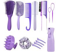 FREECOZYER Set di spazzole per capelli, 15 pezzi, con flacone spray, pettine per bordi, spazzola per capelli ricci, spazzola rotonda, spazzola per cuoio capelluto e fermagli per capelli, strumenti per