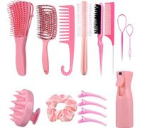 FREECOZYER Set di spazzole per capelli, 15 pezzi, con flacone spray, pettine per bordi, spazzola per capelli ricci, spazzola rotonda, spazzola per cuoio capelluto e fermagli per capelli, strumenti per
