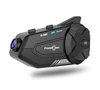 FreedConn Auricolare Bluetooth per casco moto con fotocamera, interfono R1 Pro a 6 vie 1000M, sistema di comunicazione, video 2K, Siri/FM/condivisione musica/compatibile con altre marche