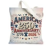 Freedom Bell, borsa tote da donna, in tela, stile patriottico, vintage, con stelle e fuochi d'artificio, per il giorno dell'indipendenza, lavabile, riutilizzabile, piccola tote, Rosso, 13x15 Inch