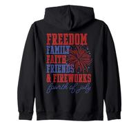 Freedom Family Faith Friends Fuochi d'artificio Festa del 4 luglio Felpa con Cappuccio