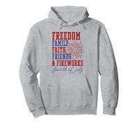 Freedom Family Faith Friends Fuochi d'artificio Festa del 4 luglio Felpa con Cappuccio