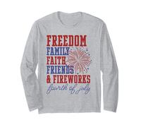 Freedom Family Faith Friends Fuochi d'artificio Festa del 4 luglio Maglia a Manica