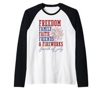 Freedom Family Faith Friends Fuochi d'artificio Festa del 4 luglio Maglia con Maniche Raglan