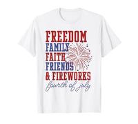 Freedom Family Faith Friends Fuochi d'artificio Festa del 4 luglio Maglietta