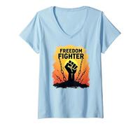 Freedom Fighter: potenziare Il Grafico di protesta per Gli attivisti, Maglietta con Collo a V, Donna, Celeste, S