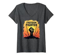 Freedom Fighter: potenziare Il Grafico di protesta per Gli attivisti, Maglietta con Collo a V, Donna, Grigio Scuro, XXL