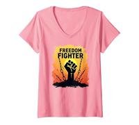 Freedom Fighter: potenziare Il Grafico di protesta per Gli attivisti, Maglietta con Collo a V, Donna, Rosa, XL