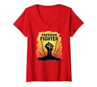 Freedom Fighter: potenziare Il Grafico di protesta per Gli attivisti, Maglietta con Collo a V, Donna, Rosso, XL