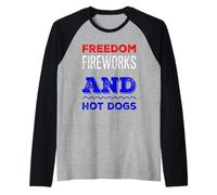 Freedom Fireworks e Hot Dogs divertente Patriotic 4 luglio Maglia con Maniche Raglan
