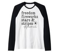 Freedom Fireworks Stars & Stripes America 4 luglio Patriottico Maglia con Maniche Raglan