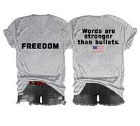 Freedom Words are Stronger Than Bullets Shirt, Words are Stronger Than Bullets, maglietta con scollo a V Freedom, Grigio, XL