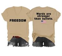Freedom Words are Stronger Than Bullets Shirt, Words are Stronger Than Bullets, maglietta con scollo a V Freedom, cachi, S