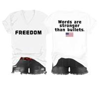 Freedom Words are Stronger Than Bullets Shirt, Words are Stronger Than Bullets, maglietta con scollo a V Freedom, bianco, XL
