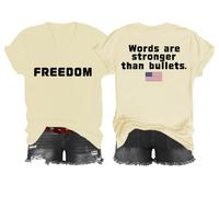 Freedom Words are Stronger Than Bullets Shirt, Words are Stronger Than Bullets, maglietta con scollo a V Freedom, Colore: giallo crema., L