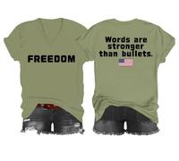 Freedom Words are Stronger Than Bullets Shirt, Words are Stronger Than Bullets, maglietta con scollo a V Freedom, Verde, S