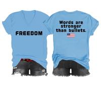 Freedom Words are Stronger Than Bullets Shirt, Words are Stronger Than Bullets, maglietta con scollo a V Freedom, blu cielo, S
