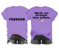 Freedom Words are Stronger Than Bullets Shirt, Words are Stronger Than Bullets, maglietta con scollo a V Freedom, Viola, XL