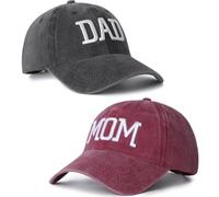 Freefire Set di 2 cappelli da baseball ricamati regolabili per mamma e papà, regalo classico per genitori, coppie, regalo classico per mamma papà (grigio e rosso), Grigio e rosso, M