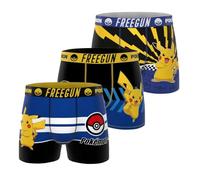 FREEGUN Boxer da bambino Pikachu, Boxer da ragazzo Pokemon, Traspirante & Stretch (confezione da 3), Nero/Blu marino/Giallo, 8- 10 anni