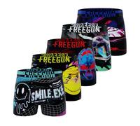 FREEGUN Boxer da uomo con animali domestici, pantaloni da uomo elasticizzati e traspiranti (confezione da 5), Nero/Giallo/Viola/Rosso, XXL