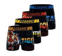Freegun Boxer da Uomo, Mutande da Uomo Paesaggio, Morbido e Traspirante (Confezione da 4), Arancione/Nero/Giallo/Blu, M