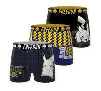 FREEGUN Boxer Pokémon, boxer da uomo, ultra morbidi e confortevoli (set di 3), Nero/Blu marino/Giallo, XL
