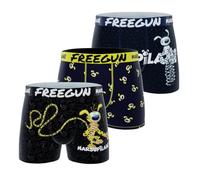 FREEGUN Boxer Uomo Marsupilami, Pantaloncini da Uomo Stretch, comodi e ultra morbidi (confezione da 3), Nero/Blu marino/Giallo, S