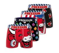 FREEGUN Boxer Uomo Mucca Che Rit, Mutande Uomo Originale e Autentico (Confezione da 4), Rosso/Nero/Blu/Bianco, S