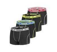FREEGUN Boxer Uomo, senza deformazione, AKTIV sport, libertà di movimento e rete aerata, set di 4, Nero, Giallo, Taglie S